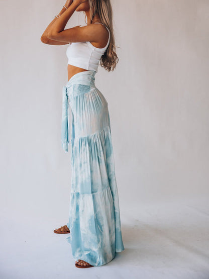 Trousers- Floral Fantasy: High-Waisted Wide Leg Palazzo Trousers - Pants- - IndioGear Fashion and Gear