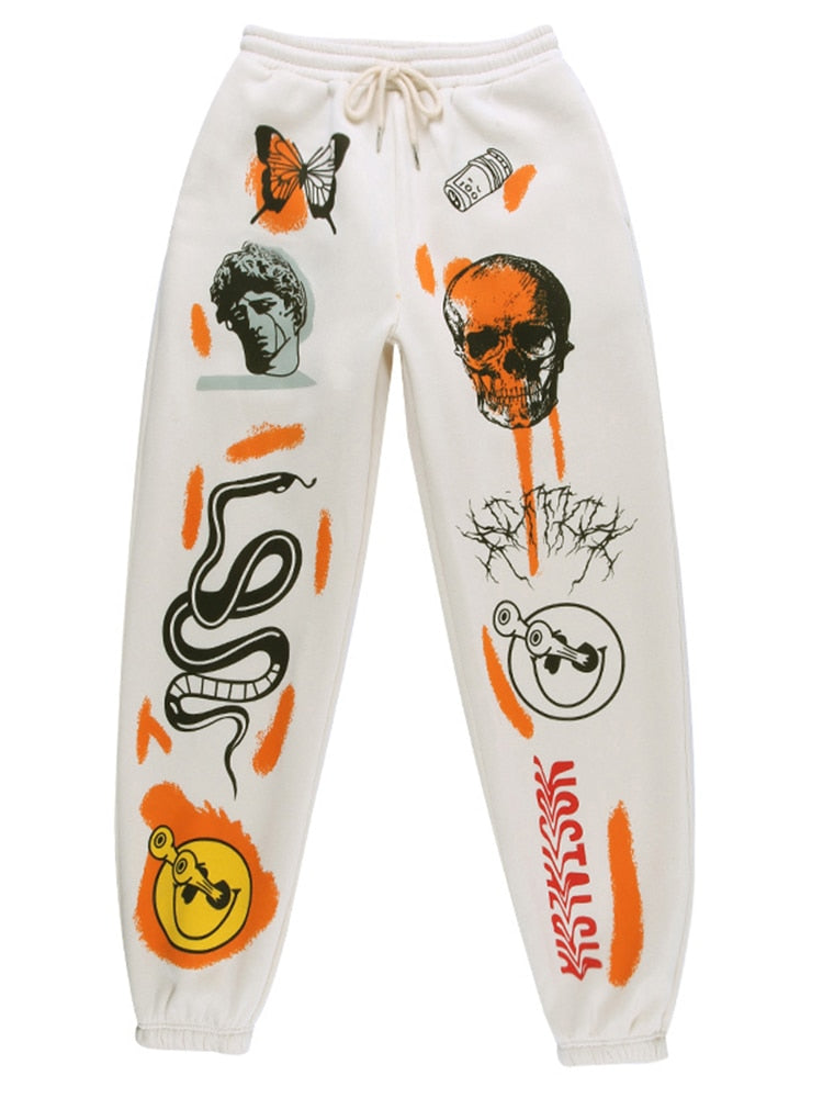 Trousers- Halloween Adjustable High Waist Fleece Trousers - Spooky Print Pants- - IndioGear Fashion and Gear