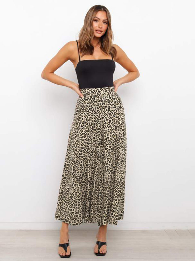 Trousers- High-Waisted Wide-Leg Pants - Leopard Palazzo Trousers!- - IndioGear Fashion and Gear