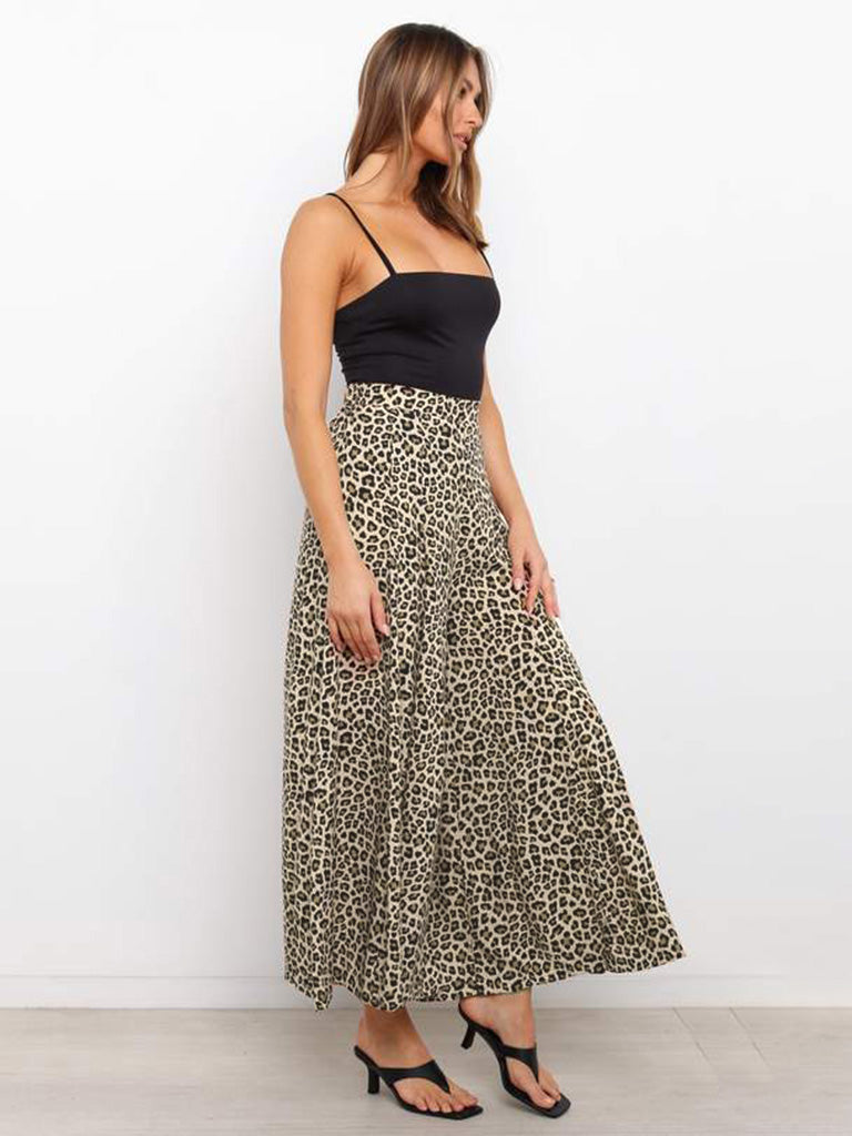 Trousers- High-Waisted Wide-Leg Pants - Leopard Palazzo Trousers!- - IndioGear Fashion and Gear