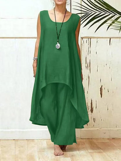 Trousers Set- 2-Piece Solid Sophistication: Sarah's Kaftan Trousers- Green- IndioGear Fashion and Gear