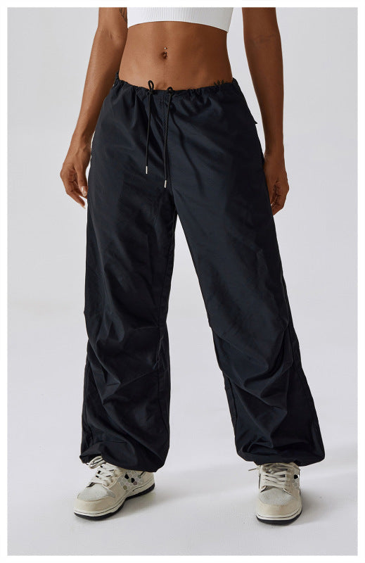 Trousers- Solid Parachute Cargo Trousers - Pants- Black- IndioGear Fashion and Gear