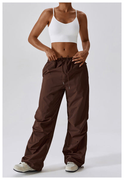 Trousers- Solid Parachute Cargo Trousers - Pants- Coffee- IndioGear Fashion and Gear