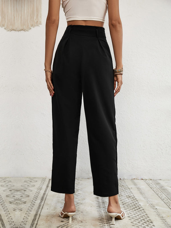 Trousers- Solid Rise Trousers, Fancy Side Buttons, Belted Pants- - IndioGear Fashion and Gear