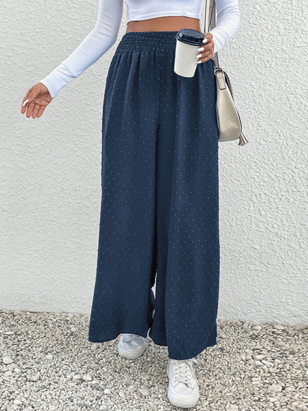 Trousers- Swiss Dot Wide-leg Trousers - High Rise Pants- Navy Blue- IndioGear Fashion and Gear