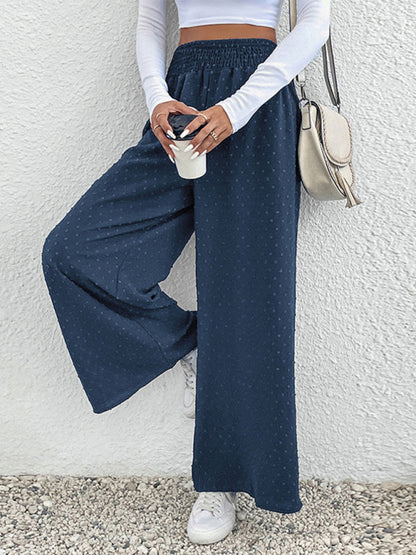 Trousers- Swiss Dot Wide-leg Trousers - High Rise Pants- - IndioGear Fashion and Gear