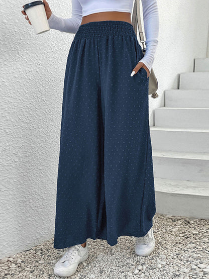 Trousers- Swiss Dot Wide-leg Trousers - High Rise Pants- - IndioGear Fashion and Gear