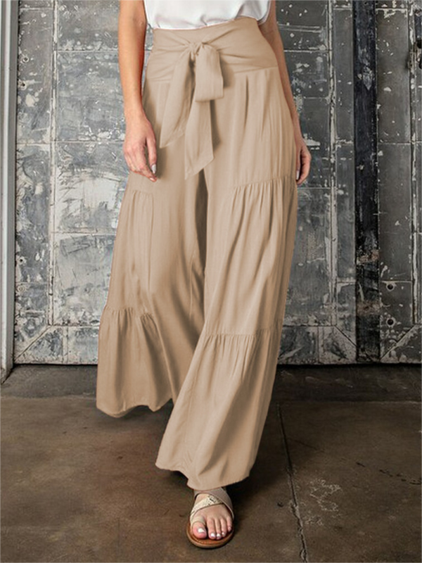 Trousers- Wide Leg High-Waisted Palazzo Trousers - Pants- Cracker khaki- IndioGear Fashion and Gear