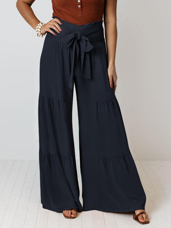 Trousers- Wide Leg High-Waisted Palazzo Trousers - Pants- Purplish blue navy- IndioGear Fashion and Gear