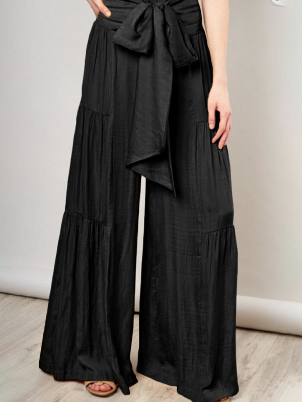 Trousers- Wide Leg High-Waisted Palazzo Trousers - Pants- Black- IndioGear Fashion and Gear