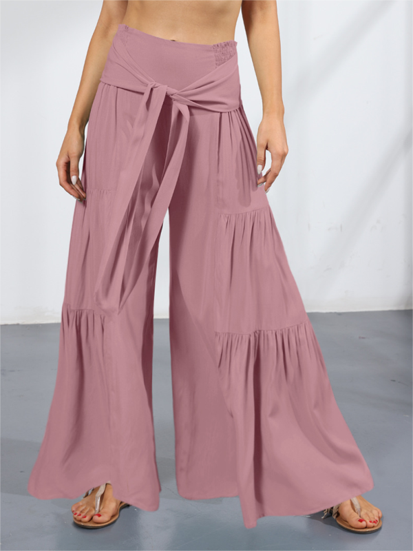 Trousers- Wide Leg High-Waisted Palazzo Trousers - Pants- Lotus root Pink- IndioGear Fashion and Gear