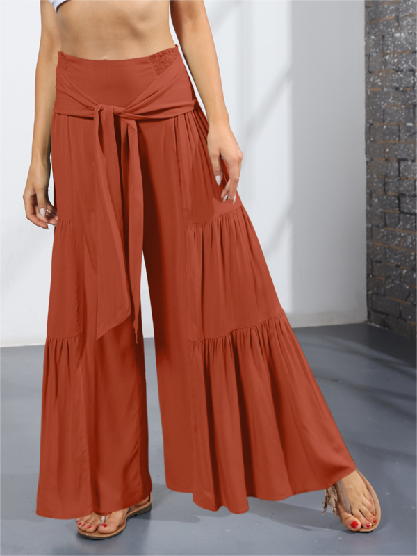 Trousers- Wide Leg High-Waisted Palazzo Trousers - Pants- Brick red- IndioGear Fashion and Gear