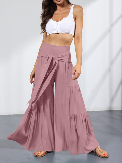 Trousers- Wide Leg High-Waisted Palazzo Trousers - Pants- - IndioGear Fashion and Gear