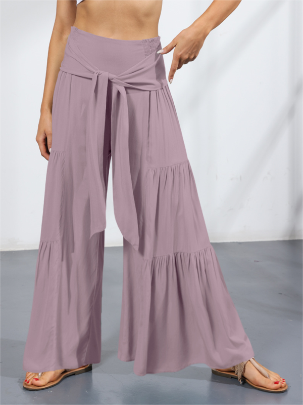 Trousers- Wide Leg High-Waisted Palazzo Trousers - Pants- dark purple- IndioGear Fashion and Gear