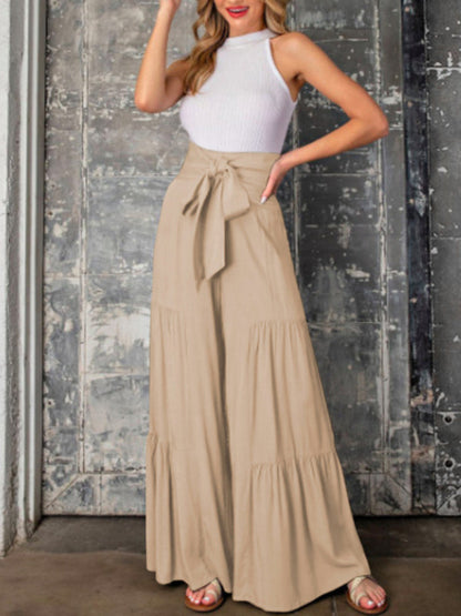 Trousers- Wide Leg High-Waisted Palazzo Trousers - Pants- - IndioGear Fashion and Gear