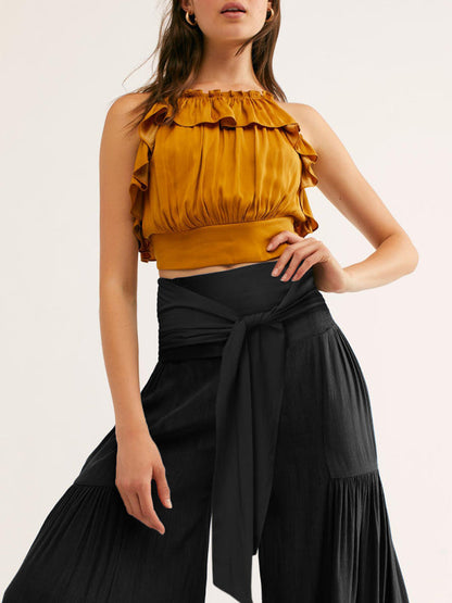 Trousers- Wide Leg High-Waisted Palazzo Trousers - Pants- - IndioGear Fashion and Gear