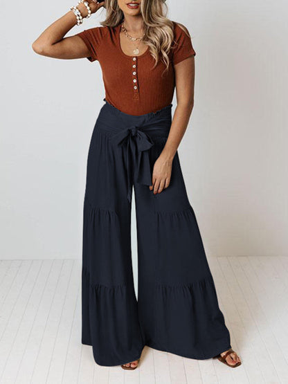 Trousers- Wide Leg High-Waisted Palazzo Trousers - Pants- - IndioGear Fashion and Gear