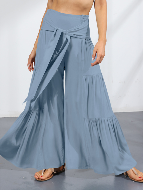 Trousers- Wide Leg High-Waisted Palazzo Trousers - Pants- Clear blue- IndioGear Fashion and Gear