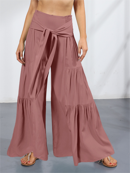 Trousers- Wide Leg High-Waisted Palazzo Trousers - Pants- Pink purple- IndioGear Fashion and Gear