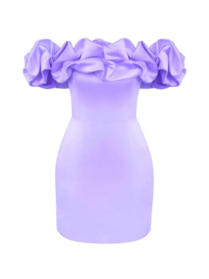 Tube Dresses- Elegant Satin Ruffle Off Shoulder Tube Mini Dress- - IndioGear Fashion and Gear