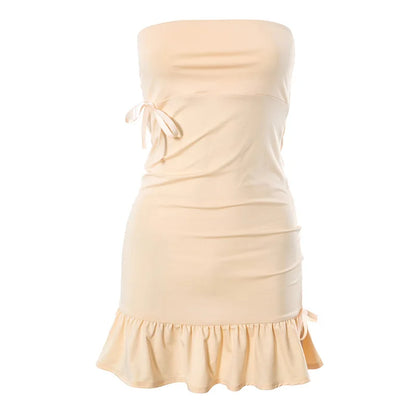 Tube Dresses- Strapless Ruffle Trim Mini Dress for Summer- - IndioGear Clothing and Gear