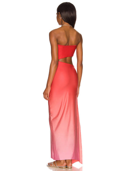 Tube Dresses-Summer Ombre in a Strapless Cutout Maxi Dress for Your Vacation-Pekosa Women Clothing