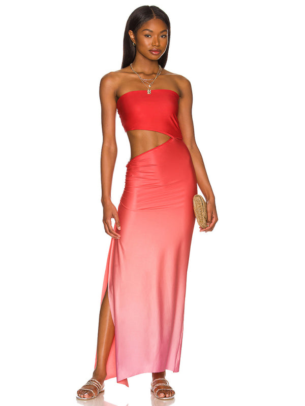 Tube Dresses-Summer Ombre in a Strapless Cutout Maxi Dress for Your Vacation-Pekosa Women Clothing