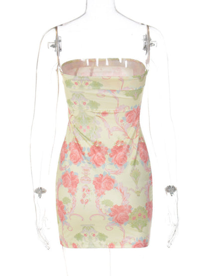 Tube Dresses- Tube Spring Floral Strapless Mini Dress- - IndioGear Fashion and Gear