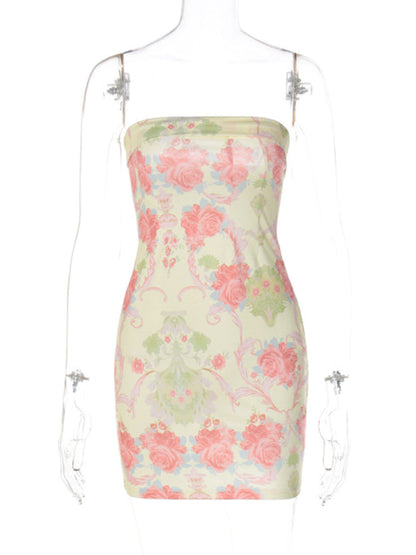 Tube Dresses- Tube Spring Floral Strapless Mini Dress- - IndioGear Fashion and Gear