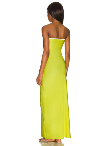 Tube Dresses-Vacation Strapless Cutout Maxi Dress with Side Slit-Pekosa Women Clothing