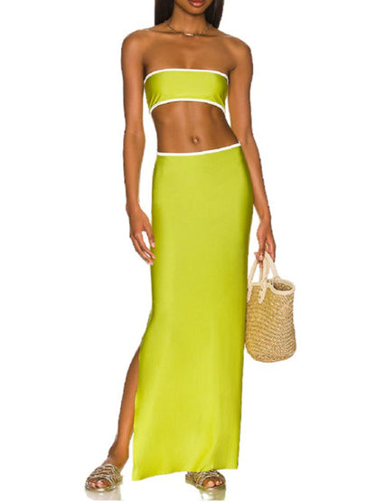 Tube Dresses-Vacation Strapless Cutout Maxi Dress with Side Slit-Pekosa Women Clothing