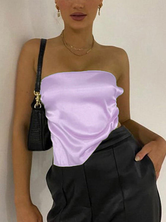 Tube Tops- Luxe Satin Strapless Tube Top in Backless- Purple- IndioGear Fashion and Gear