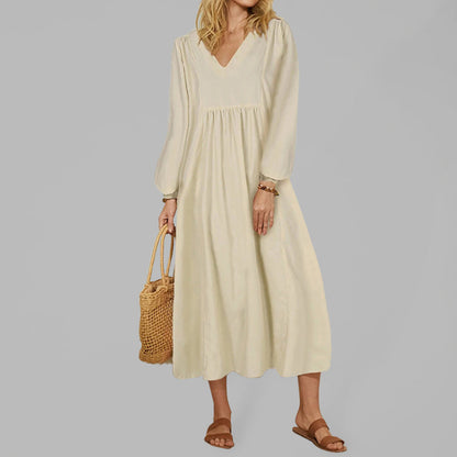 Tunic Dresses- Fall/Winter Cotton Oversized Tunic Dress- Beige- IndioGear Fashion and Gear