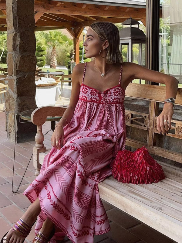 Vacation Dresses- Empire Waist Crochet Patchwork Vacation Dress- - IndioGear Fashion and Gear