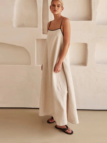 Vacation Dresses- Sleeveless Square Neck Maxi Dress - Vacation Cami Tunic- - Chuzko Women Clothing