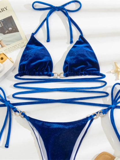 Maillot de bain bikini dos nu sans fil 2 pièces en velours