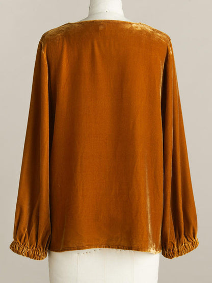 Velvet Blouses- Velour 3/4 Sleeves Cowl Top - Couture Velvet Elegance in a Blouse- - IndioGear Clothing and Gear