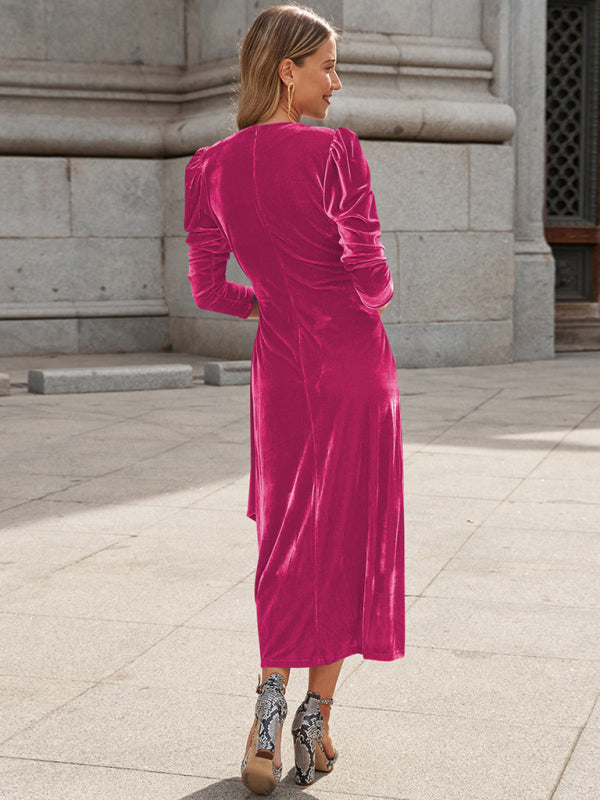 Velvet Dresses- Fall/Winter Elegant: Robe Velvet Midi Dress, Perfect for Any Event- - Pekosa Women Clothing