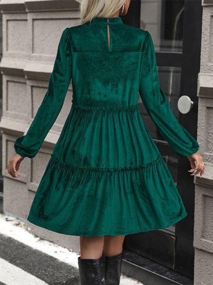 Velvet Dresses- Holiday Couture Winter Velvet Tiered Dress- - IndioGear Clothing and Gear