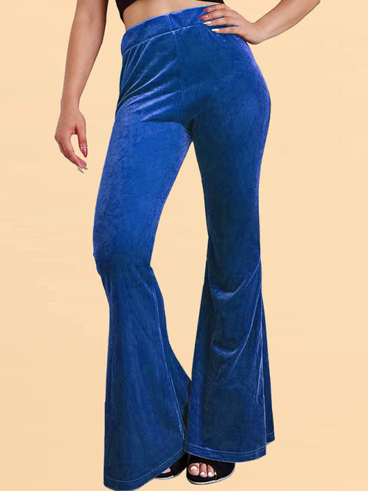 Velvet Pants- Velvet Couture Palazzos - Wide-Leg Flare Pants- Blue- IndioGear Clothing and Gear