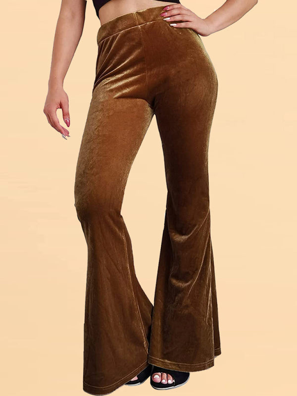 Velvet Pants- Velvet Couture Palazzos - Wide-Leg Flare Pants- Coffee- IndioGear Clothing and Gear