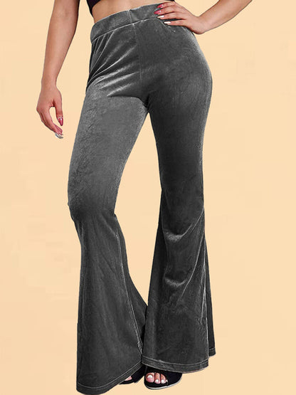 Velvet Pants- Velvet Couture Palazzos - Wide-Leg Flare Pants- Grey- IndioGear Clothing and Gear