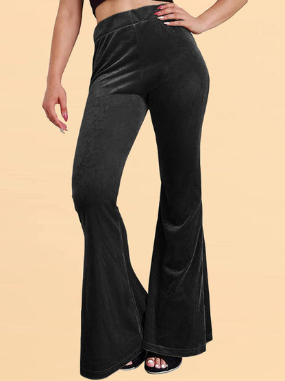 Velvet Pants- Velvet Couture Palazzos - Wide-Leg Flare Pants- Black- IndioGear Clothing and Gear