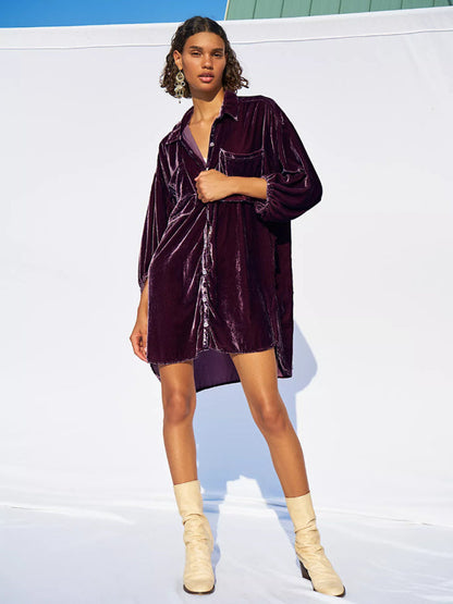 Velvet Shirts- Oversized Velvet Mid-Length Shirt- - IndioGear Clothing and Gear