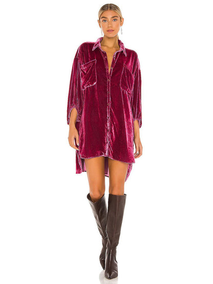 Velvet Shirts- Oversized Velvet Mid-Length Shirt- - IndioGear Clothing and Gear