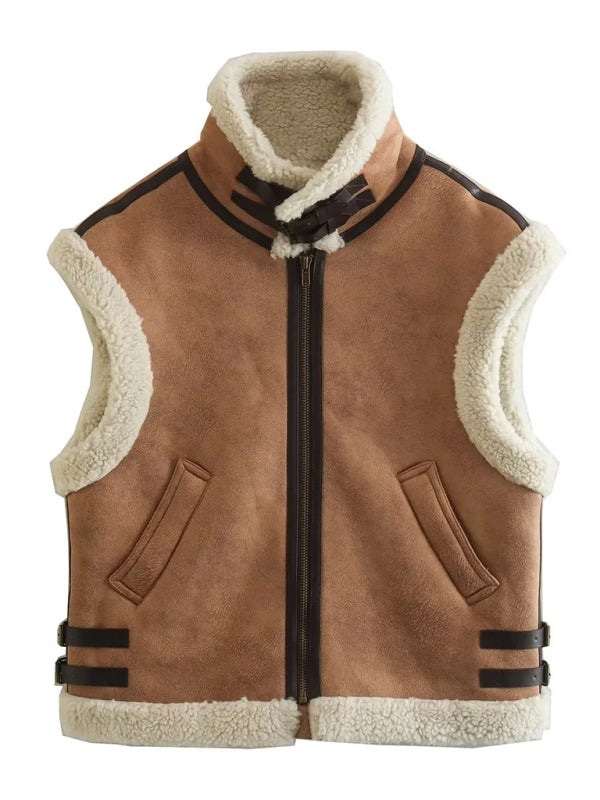 Vest-Faux Fur Waistcoat | Cozy Winter Vest Coat in Teddy Bear-Pekosa Women Clothing