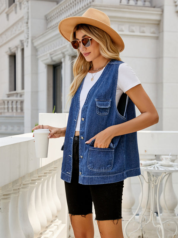 Waistcoats- Button-Up Denim Jean Waistcoat - Perfect Vest for Casual and Travel- - IndioGear Fashion and Gear