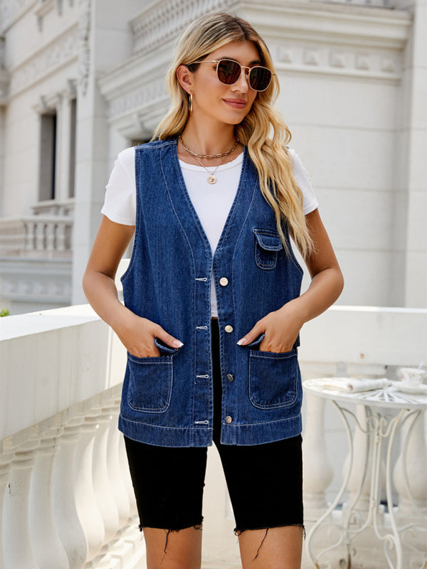 Waistcoats- Button-Up Denim Jean Waistcoat - Perfect Vest for Casual and Travel- - IndioGear Fashion and Gear