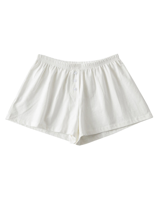 Wide-Leg Shorts- Solid Elastic Waist Flared Shorts for Summer Days- White- IndioGear Fashion and Gear