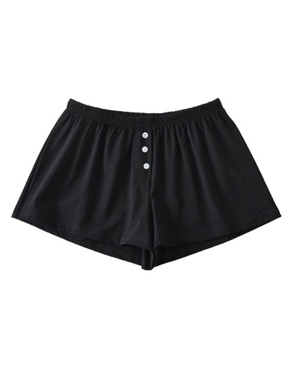 Wide-Leg Shorts- Solid Elastic Waist Flared Shorts for Summer Days- Black- IndioGear Fashion and Gear